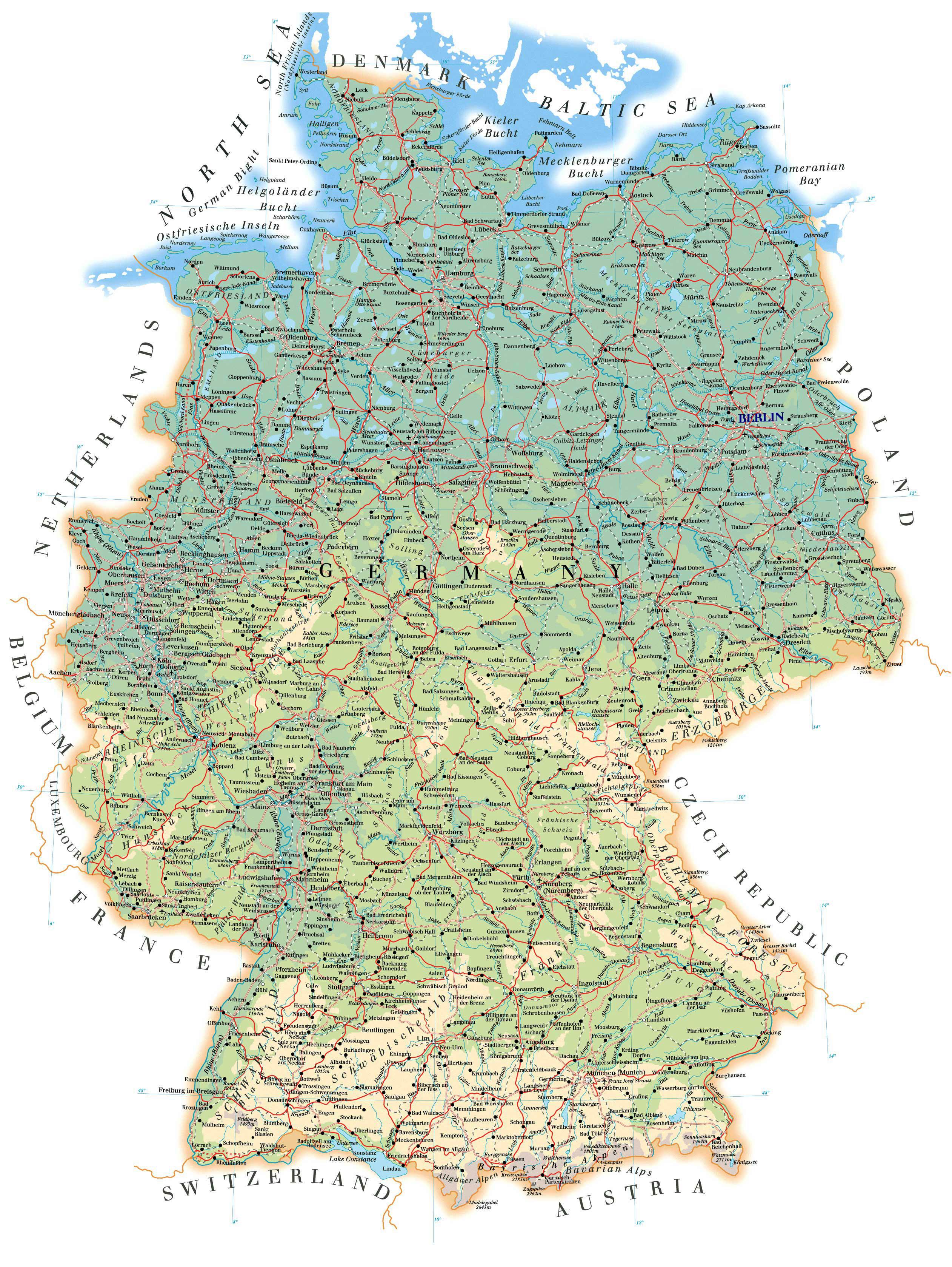 Detailkarte von Deutschland - Beschriftete Karte von Deutschland