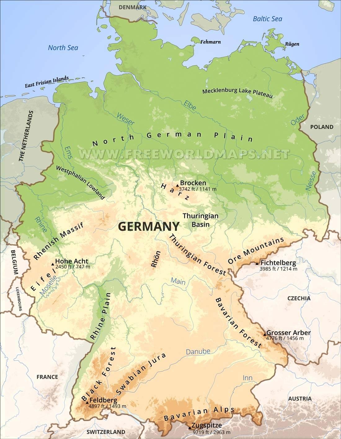 Geografische Karte Deutschland - Geografische Karte von Deutschland