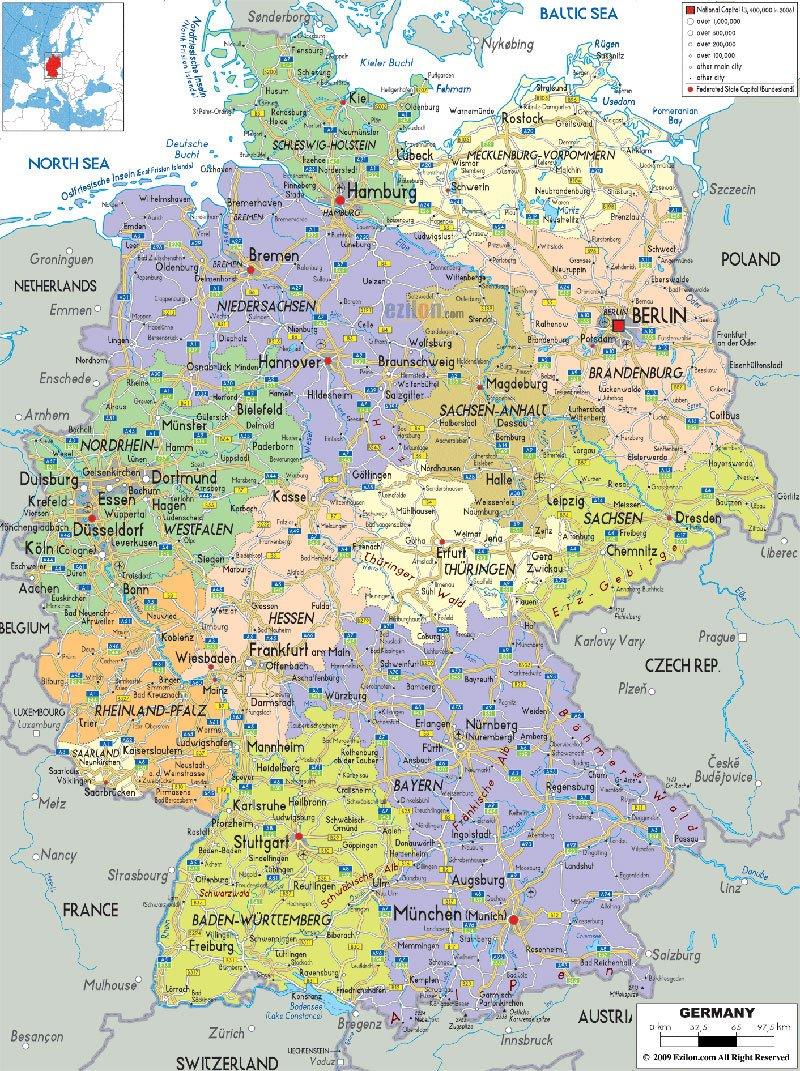 Deutschland-Roadmap - Roadmap von Deutschland mit Städten (Westeuropa ...