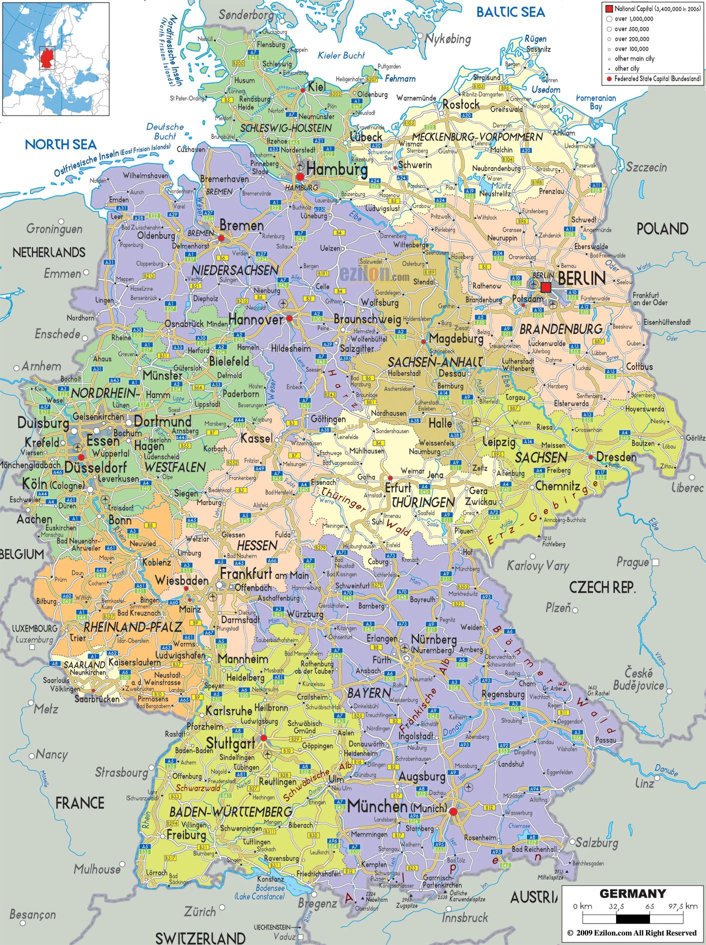 Deutschland Stadtplan - Karte Städte Deutschland (Westeuropa - Europa)