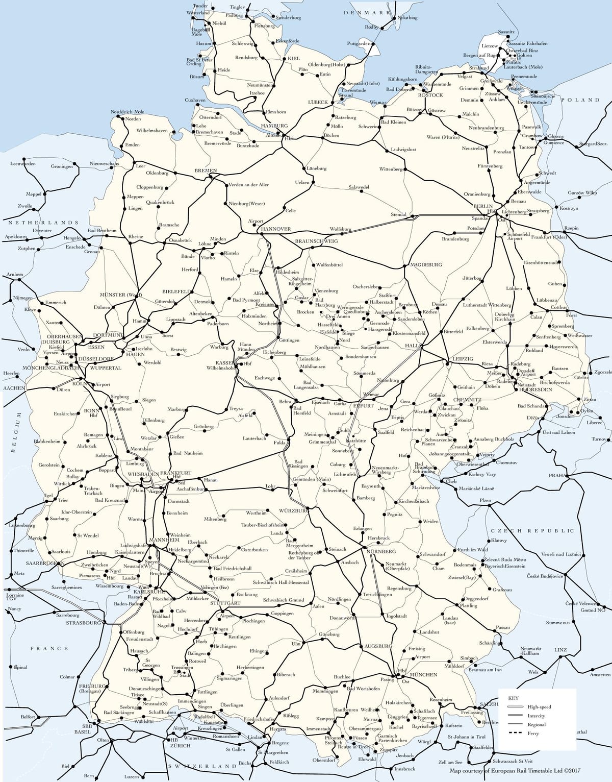 Karte von Deutschland mit der Bahn