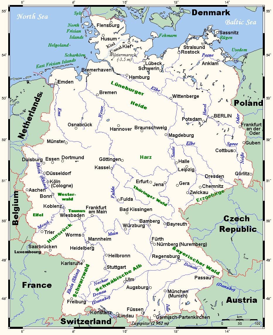 Karte von Deutschland mit Flüssen