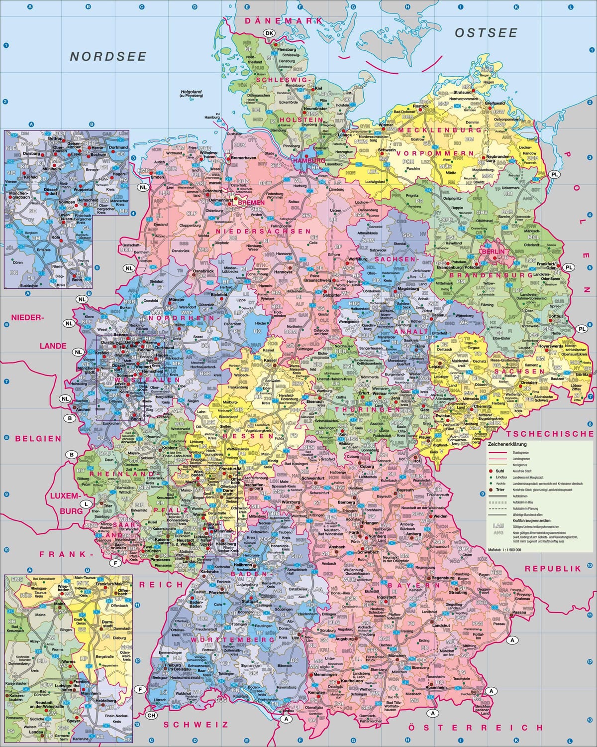 Karte von Deutschland mit großen