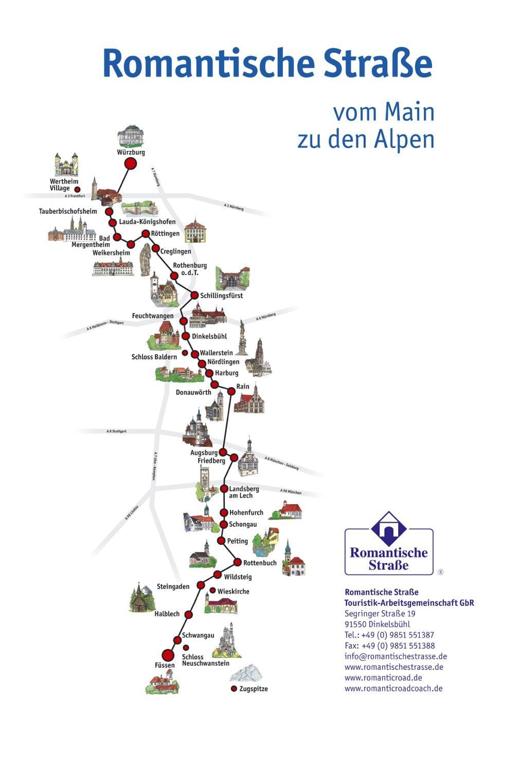 romantische Autobahn Deutschland Karte