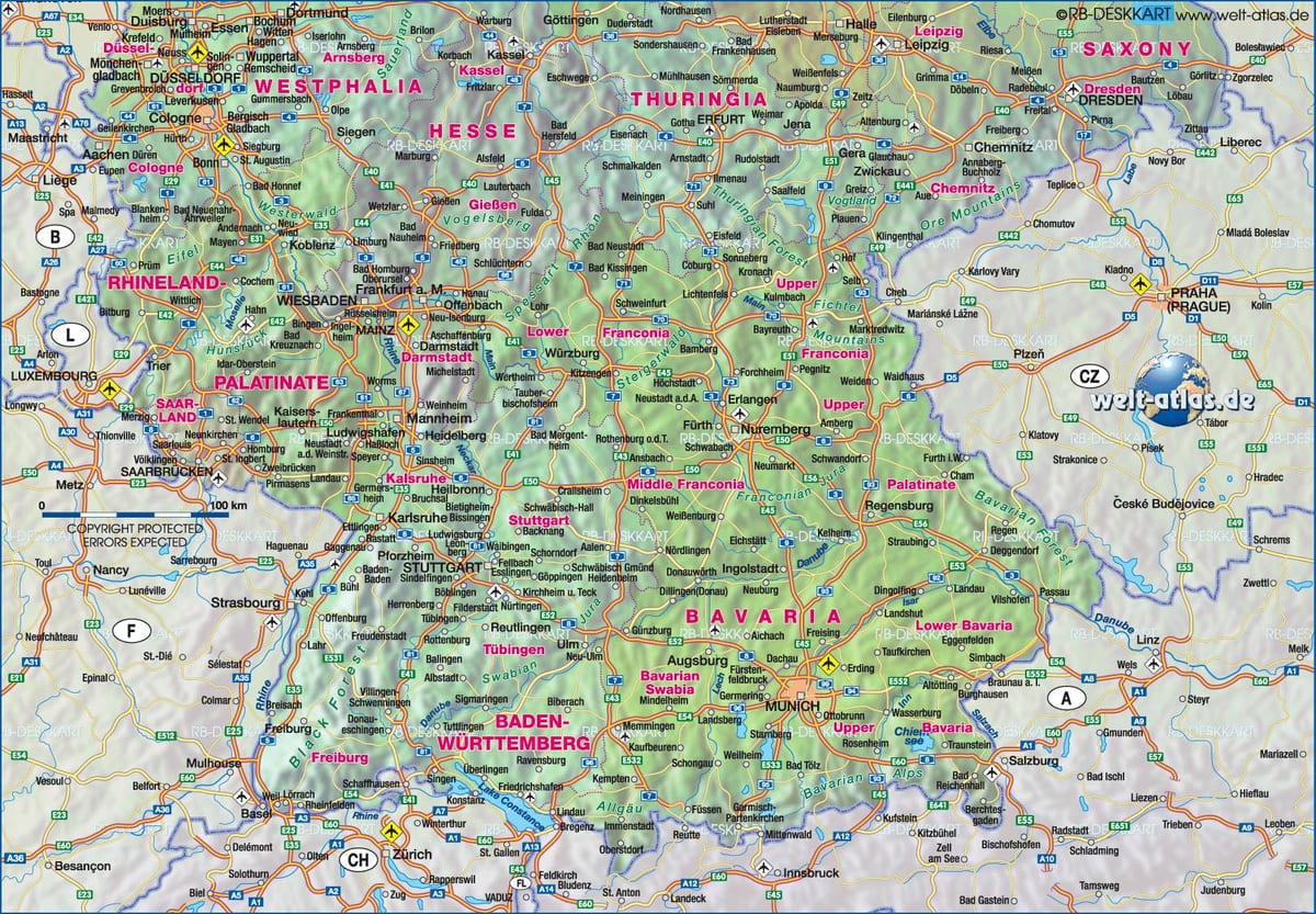 Karte des südlichen Deutschland