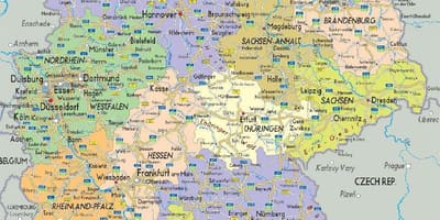 Straßen-Karte von Deutschland mit den Städten und Gemeinden